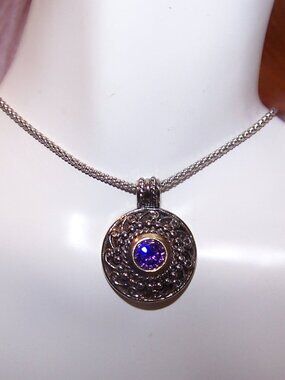 Sterling Silver Amethyst Pendant with 18" Popcorn Chain Necklace